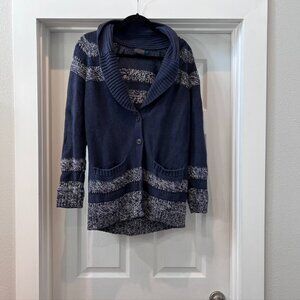 Pendleton Knit Cardigan Sweater Oversized Medium 100% Cotton Navy